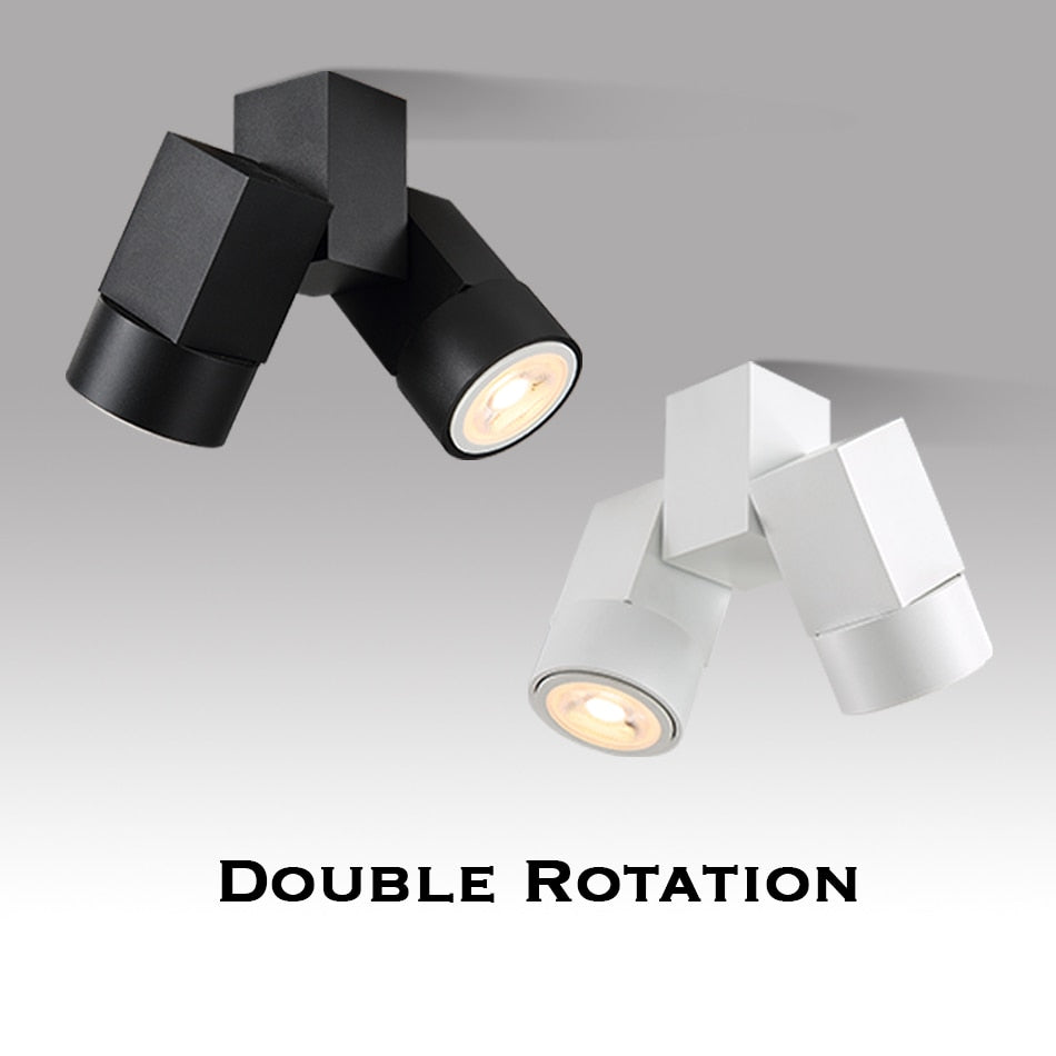 Indoor led downlight led gu10 180 adjustable double surface mount spotlight white/black ceiling light