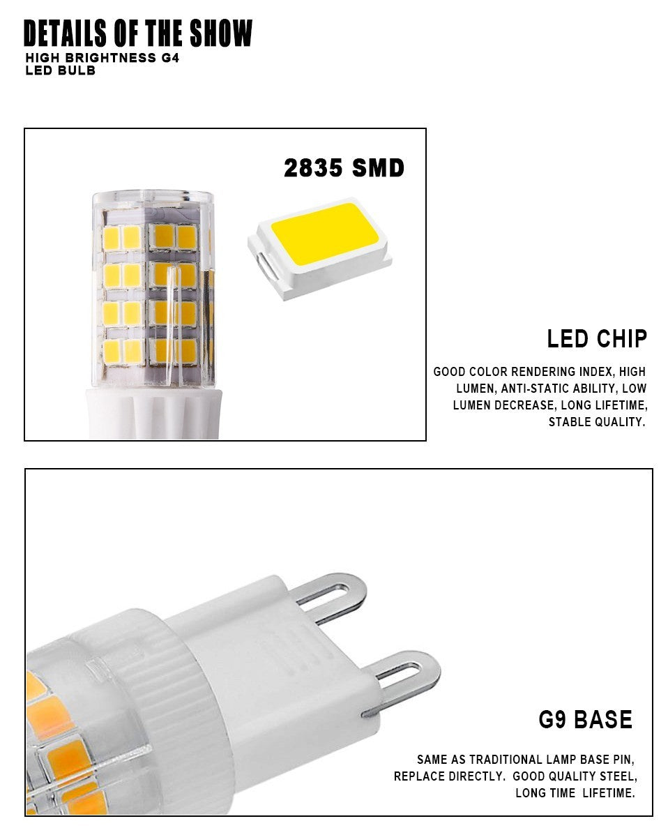 Super Bright G9 LED Lamp AC220V 4W 5W 7W Ceramic SMD2835 LED Bulb replace 30W 40W 50W Halogen light for Chandelier