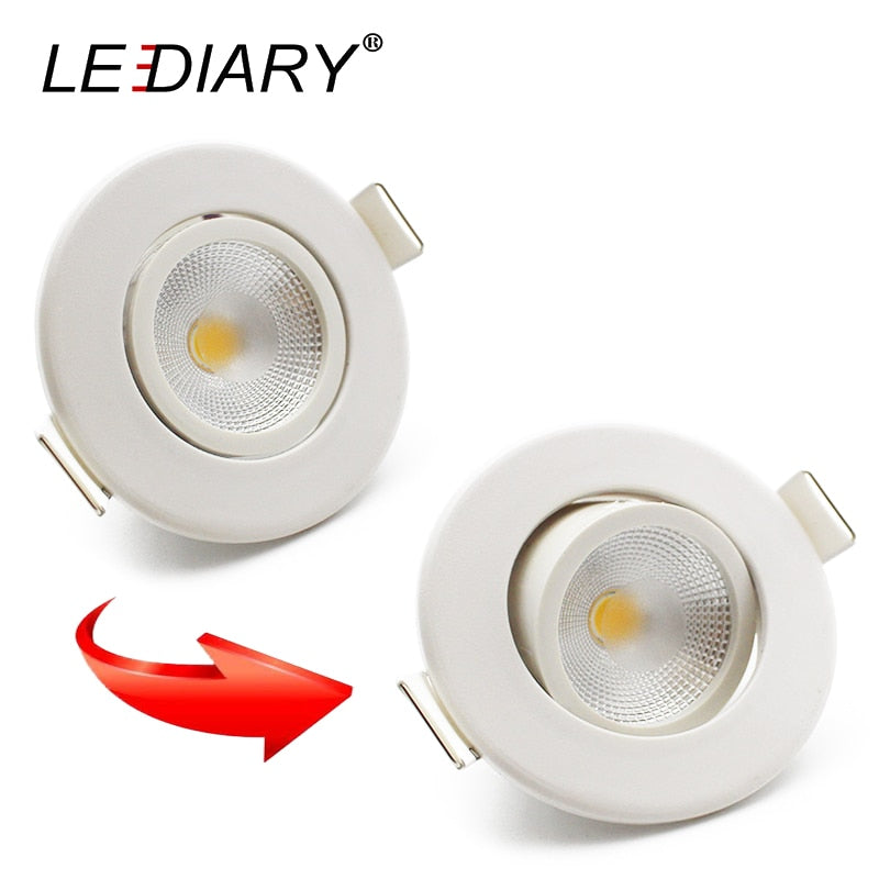 LEDIARY Round LED Recessed COB Downlights White Aluminum Spot Lamp Real 3W 100V-240V Angle Adjustable 55mm 2 Inch Cut Hole Size