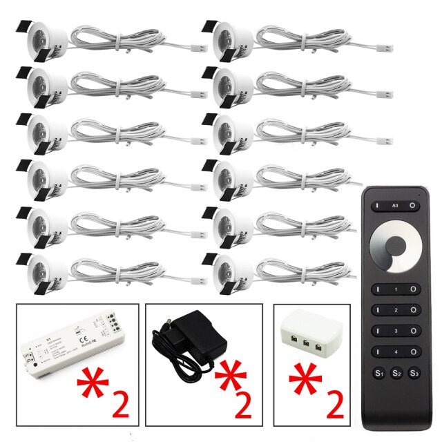 LEDIARY Spot LED Dimmable Downlight Remote Control Cabinet Lamp White 12V Mini Ceiling Downlights Recessed 1.5W 27mm Cut Hole