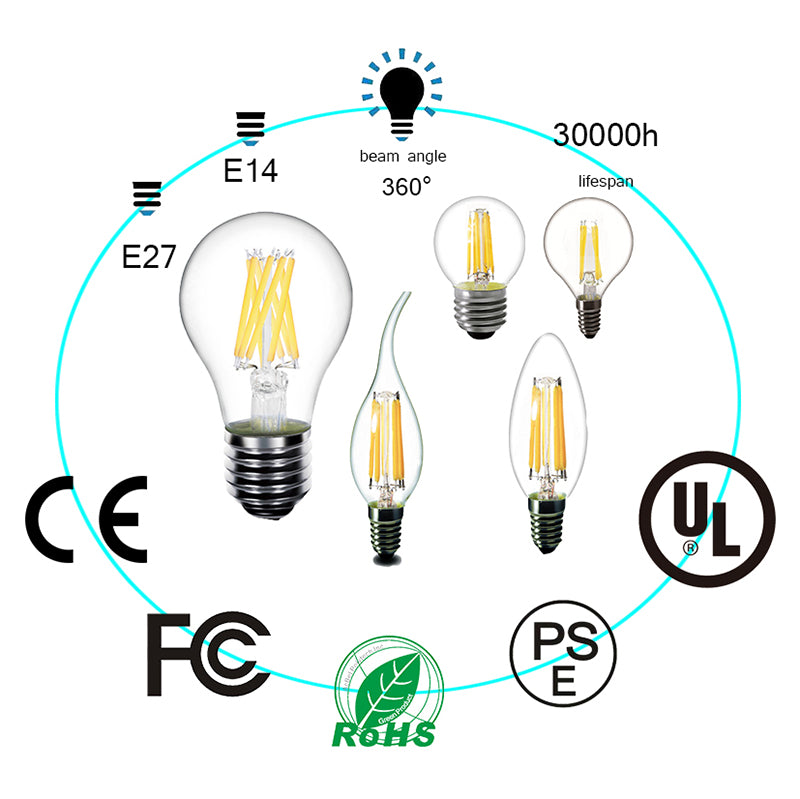E12/E17 120V Filament Light Chandelier Candle LED Bulbs C7 C9 C32 For Indoor Home Lighting Decoration