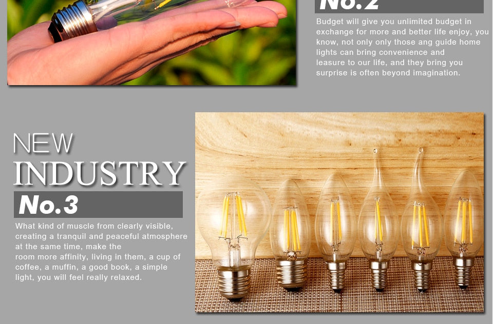 E12/E17 120V Filament Light Chandelier Candle LED Bulbs C7 C9 C32 For Indoor Home Lighting Decoration