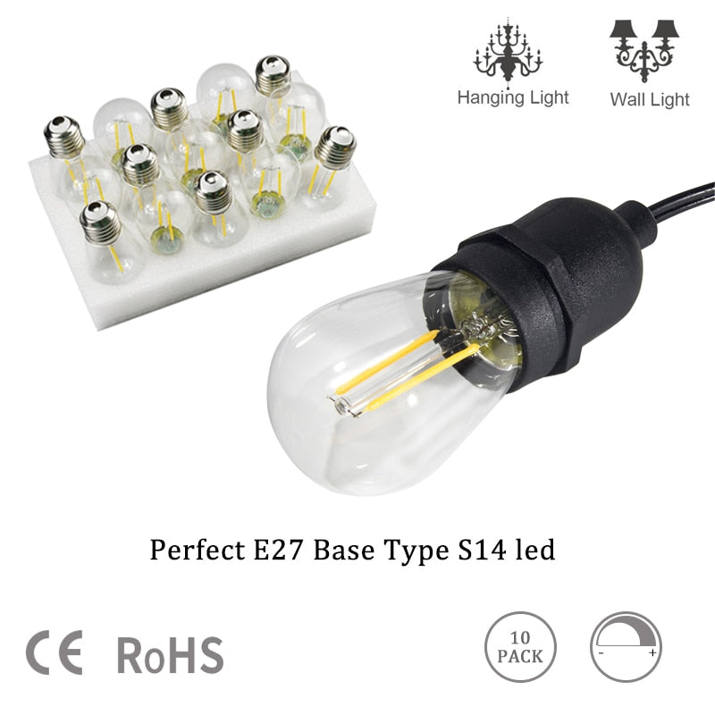 E27 LED Filament Bulb Light Retro Edison Transparent Housing Lamp 2W 110V/220V S14 led String replacement bulb home holiday deco