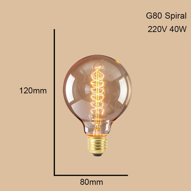 ST64 G95 G80 T30 Edison Incandescent Bulb Dimming 40W 220V E27 Vintage Light Retro Pendant Lamp Filament Spiral Industrial Decor
