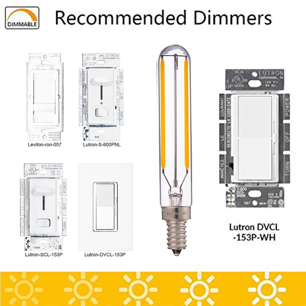 T20 T6 Tubular Lamp Retro LED Long Filament Bulbs 2W 2700K,E12 E14 110V 220VAC Chandelier Pendant Lighting Dimmable