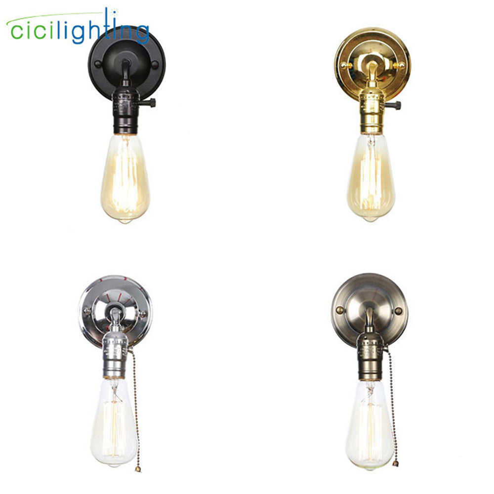 Pull chain switch scones led wall lights Chrome loft style retro vintage iron bedroom wall lamp bedside lampen stair wandlamp