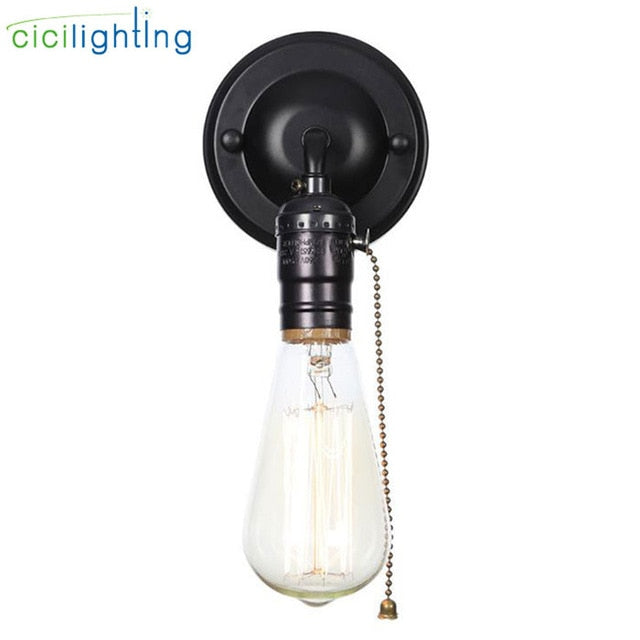 Pull chain switch scones led wall lights Chrome loft style retro vintage iron bedroom wall lamp bedside lampen stair wandlamp