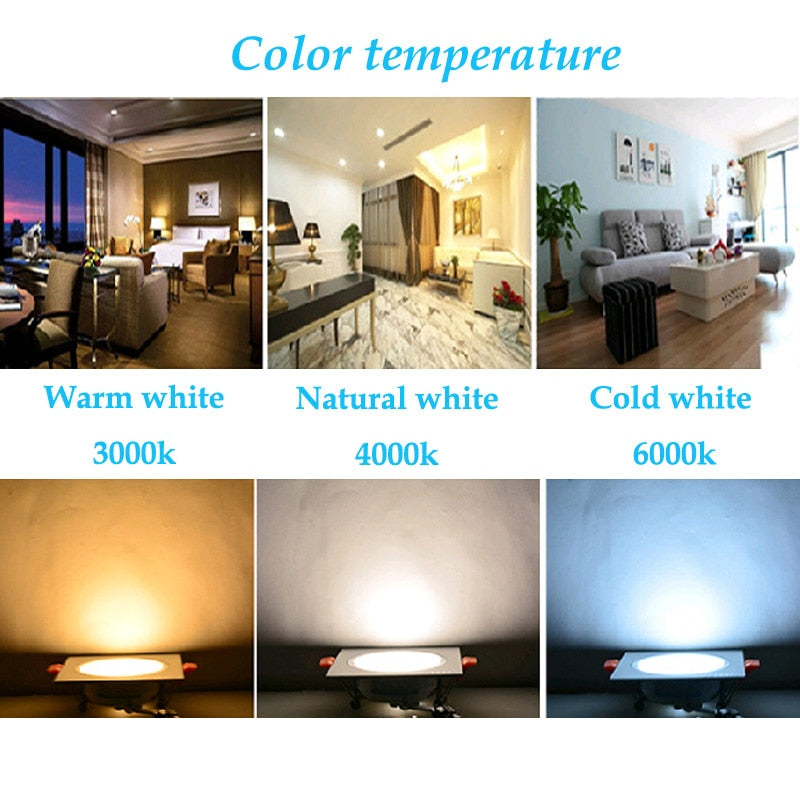 Dimmable LED Downlights 3W 5W 7W 9W 12W 15W AC85-265V Square silver Black White LED Ceiling Down Lamp Indoor Lighting With Drive