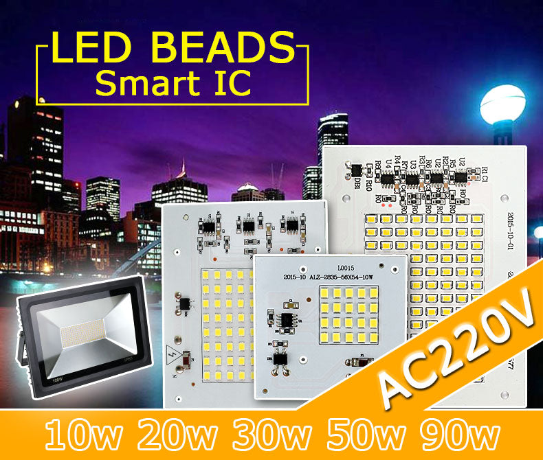 SMD LED Lamps Chip 220V Smart IC 10W 20W 30W 50W 90W LED Chip Bulb For Outdoor FloodLight Cold/Warm White