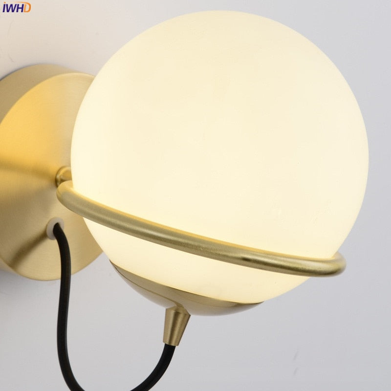 Nordic Style Glass Ball Wall Light Fixtures Bedroom Bathroom Stair Modern Copper Wall Lamp Sconce LED Wandlamp Luminaire