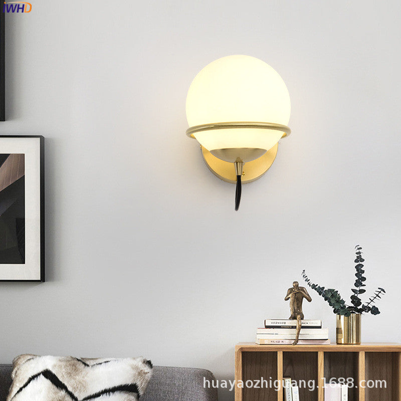 Nordic Style Glass Ball Wall Light Fixtures Bedroom Bathroom Stair Modern Copper Wall Lamp Sconce LED Wandlamp Luminaire