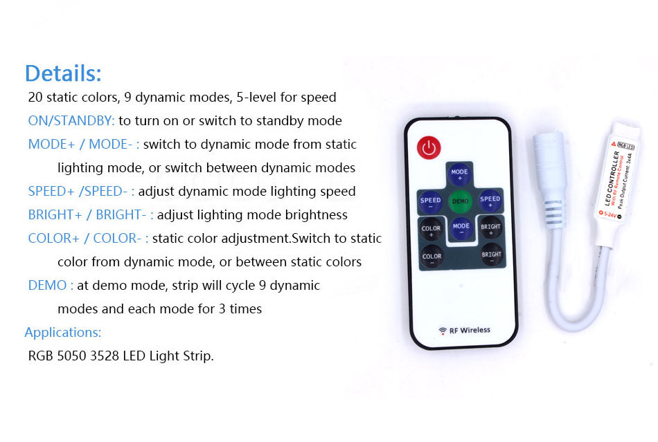 RF RGB Controller Mini RF Wireless LED Remote Controller for RGB 5050/3528 LED Lights Strips RGB RF Controller