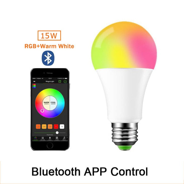Bluetooth E27 RGBW LED Bulb Lights 5W 10W 15W RGB 110V 220V Lampada Changeable Colorful RGBWW LED Lamp With Remote+Memory Mode