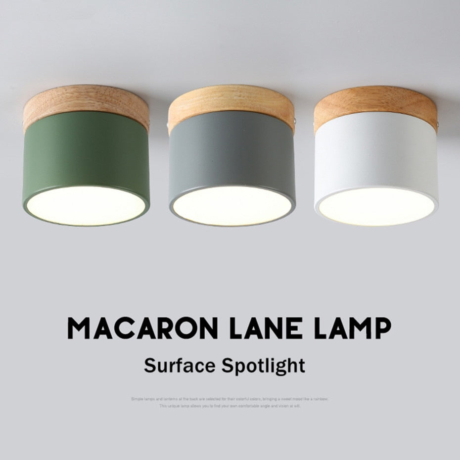 LED Downlight Dimmable 5W 12W Led Surface Mounted Ceiling Downlight Nordic Iron+wood Spot light for indoor Foyer ,Living Room