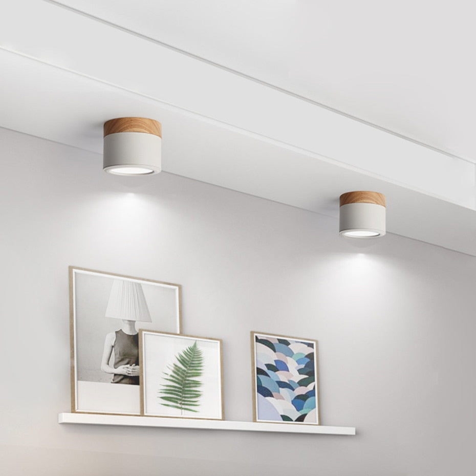 LED Downlight Dimmable 5W 12W Led Surface Mounted Ceiling Downlight Nordic Iron+wood Spot light for indoor Foyer ,Living Room