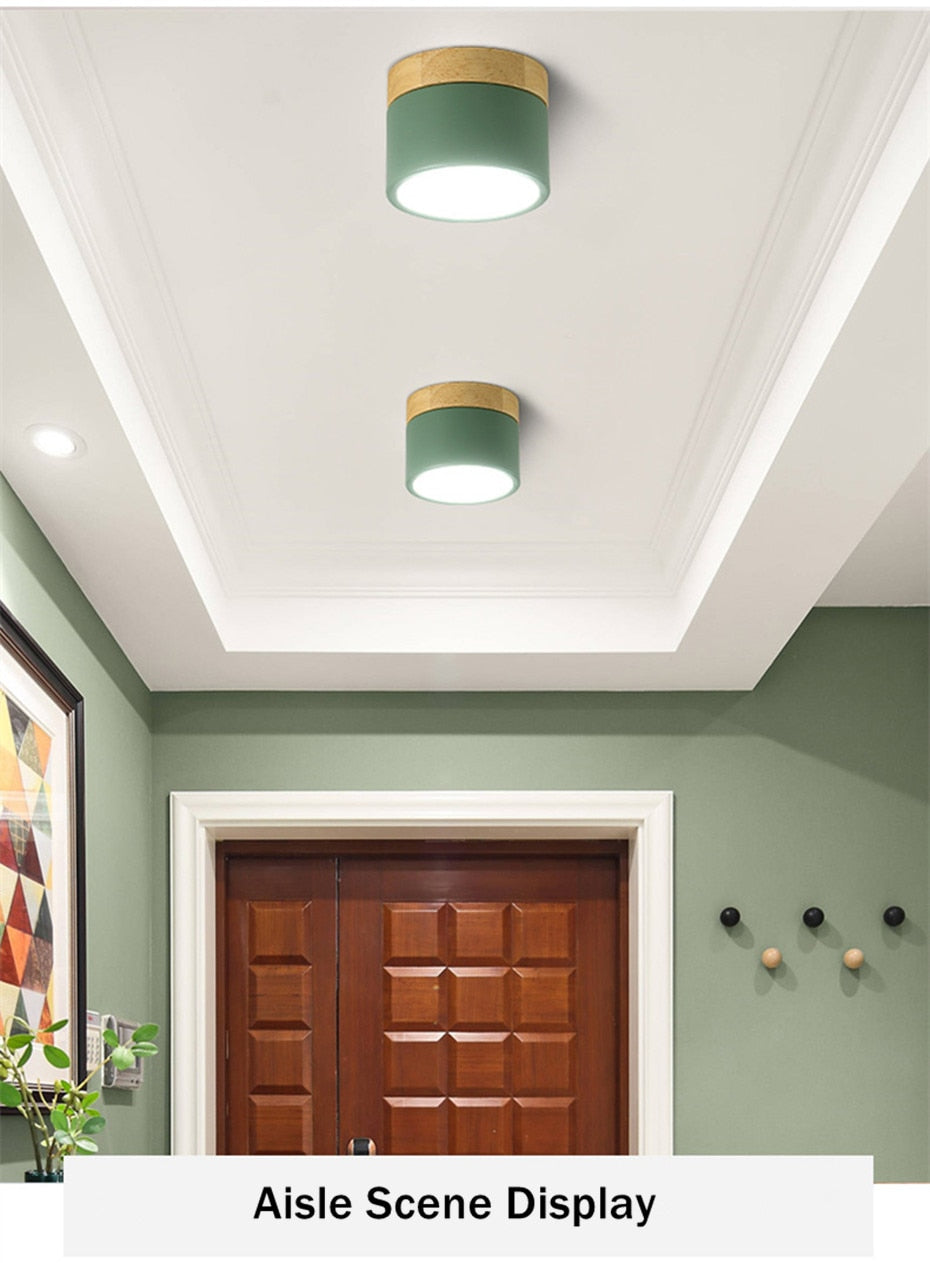 LED Downlight Dimmable 5W 12W Led Surface Mounted Ceiling Downlight Nordic Iron+wood Spot light for indoor Foyer ,Living Room