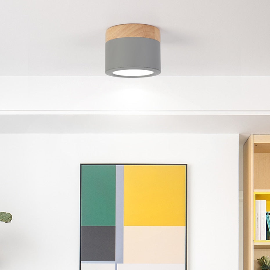 DBF Macaroon Iron+Wood LED Ceiling Light 5W 12W Surface Mount Ceiling Spot Light for Bar Kitchen