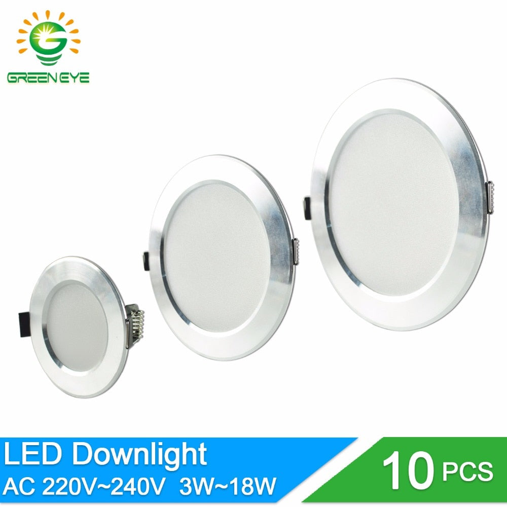 LED Downlight 10pcs 3w 5w 7w 9w 12w 18w AC 220V 240V Aluminum Ultra thin downlight Indoor Ceiling Round Recessed Spot Lighting
