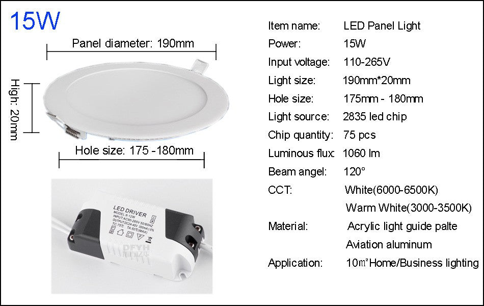 Led Panel Downlights 3W 4W 6W 9W 12W 15W 18W 24W Round/Square LED Ceiling Recessed Downlight White/Warm white