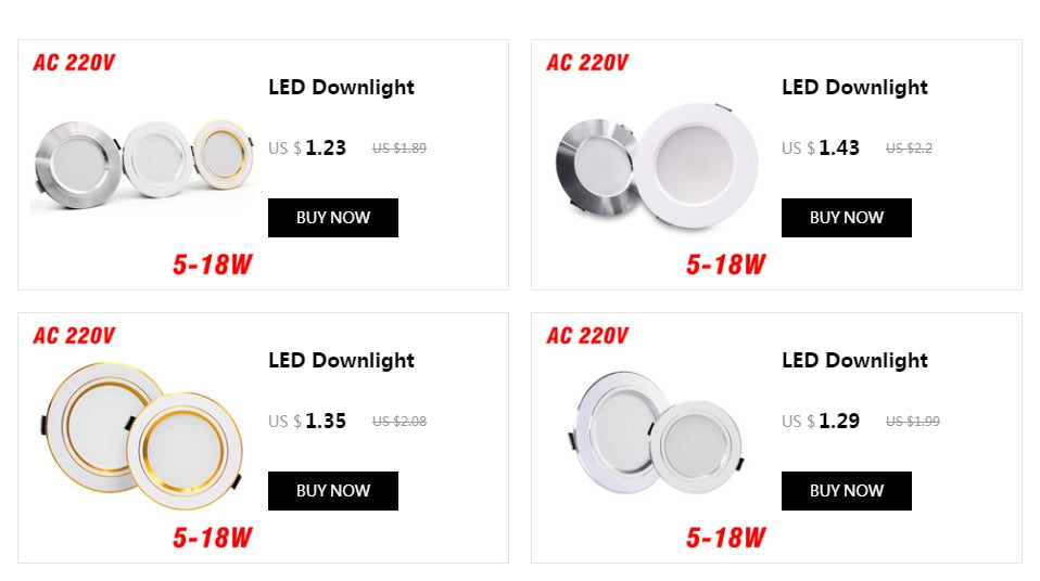 LED Downlight Gold/Silver/White Body 5W 9W 12W 15W 18W led Ceiling light AC 220V 230V 240V LED Spotlight for Indoor