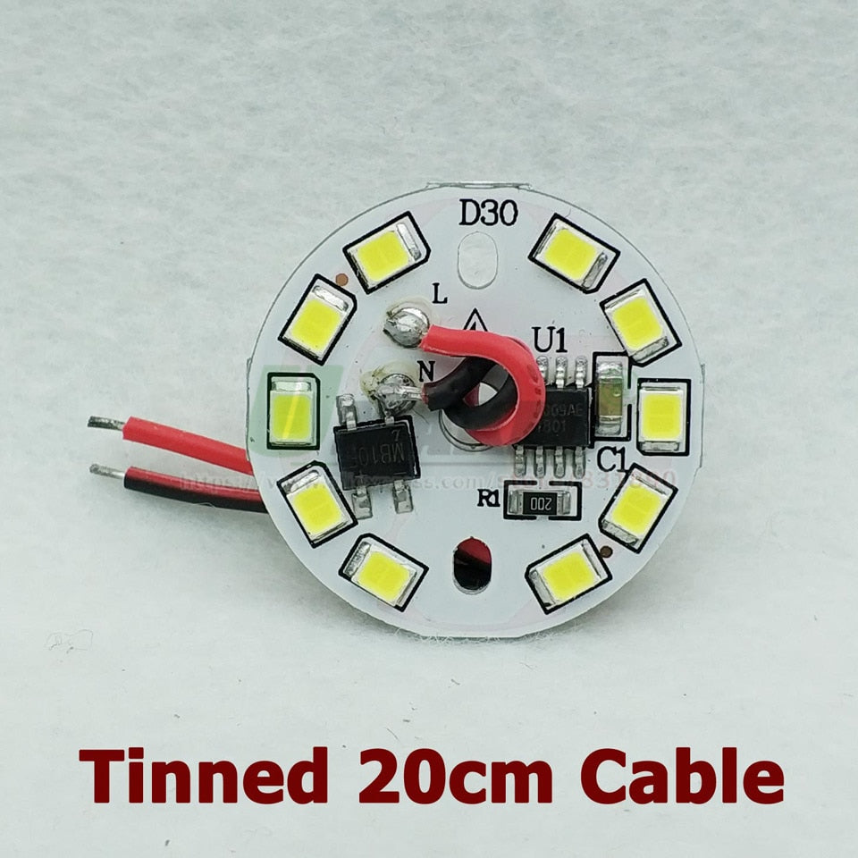 AC220V Smart IC Driver LED PCB Lamp panel 3W 5W 7W 9W 12W 15W SMD2835 Chip Light source Tinned 20cm Cable for LED blub Downlight