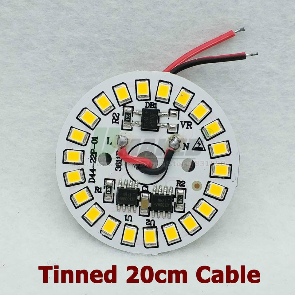 AC220V Smart IC Driver LED PCB Lamp panel 3W 5W 7W 9W 12W 15W SMD2835 Chip Light source Tinned 20cm Cable for LED blub Downlight