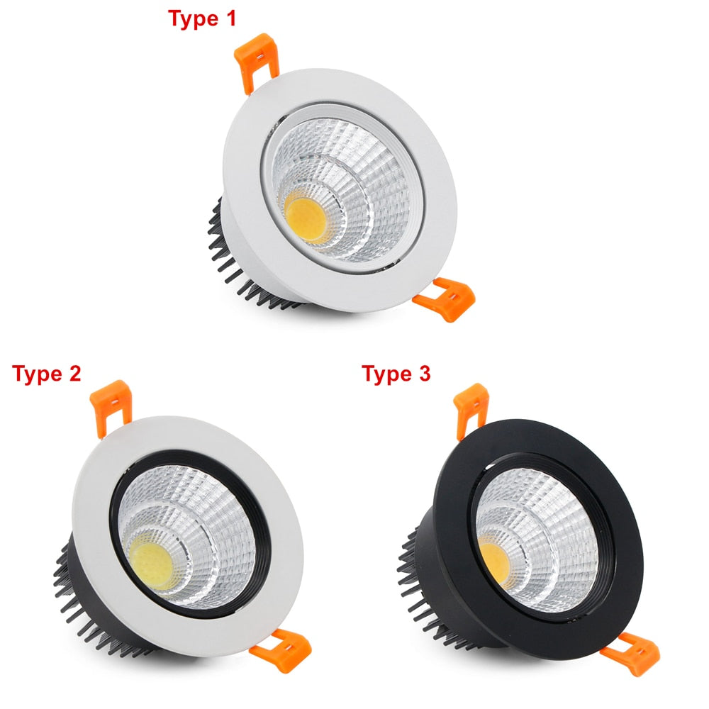 Angle Adjustable COB LED Recessed Spot Lights Dimmable 5W 9W 12W 3000K/4000K/6000K LED Ceiling Downlights AC110/220V