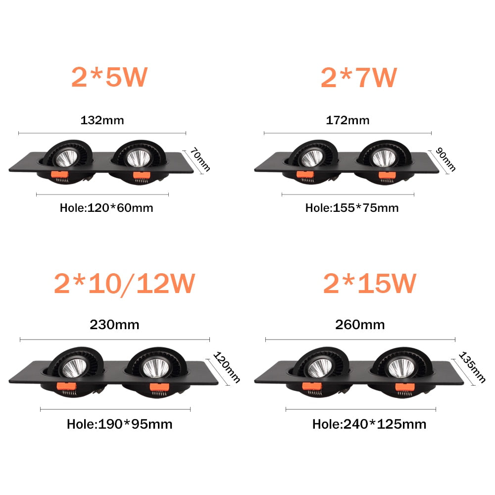 Dimmable Lights LED Ceiling Spot Light Embedded Angled Downlight 10W 14W 20W 24W Rectangle Downlight AC85-265V