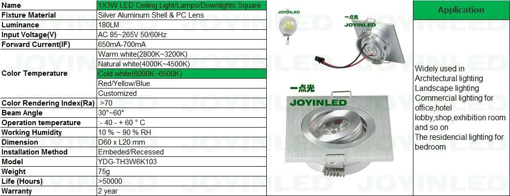 High power led 1W 3W recessed led ceiling lamps square living room cabinet bedroom led downlights