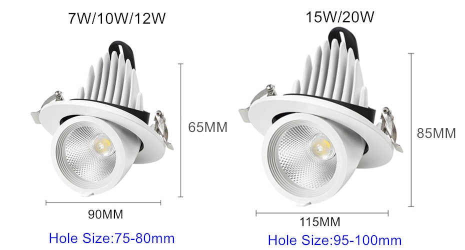 LED Downlight dimmable 7W 10W 15W 20W adjustable 360 Degree Recessed LED Ceiling Spot Light AC110V 220V Trunk downlight LED