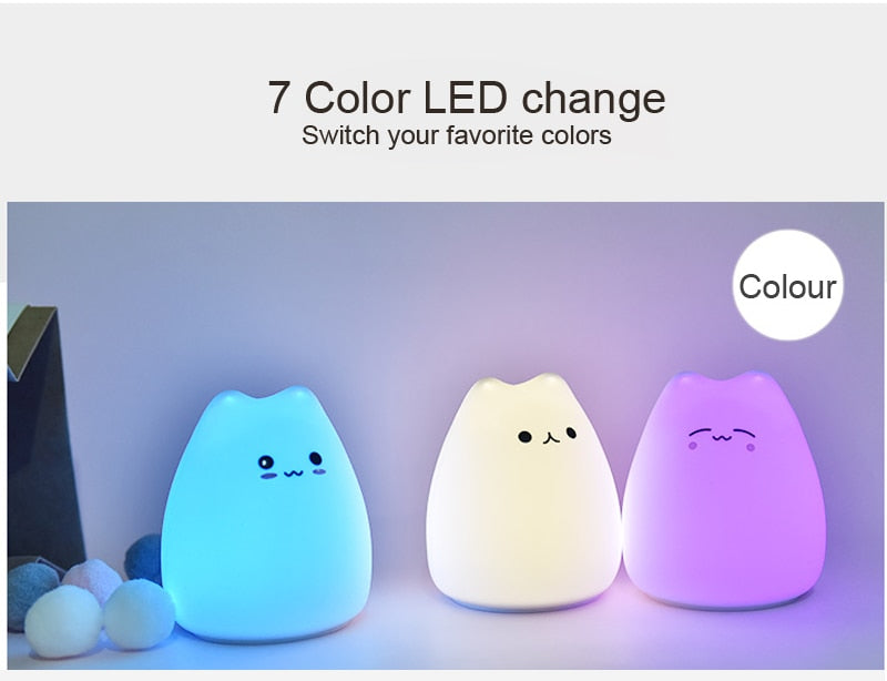 Dream Cute Cat 7 Colourful LED Night Lamp Decorate Desk Light Battery Holiday Creative Rechargable Bulb for Baby Bedroom