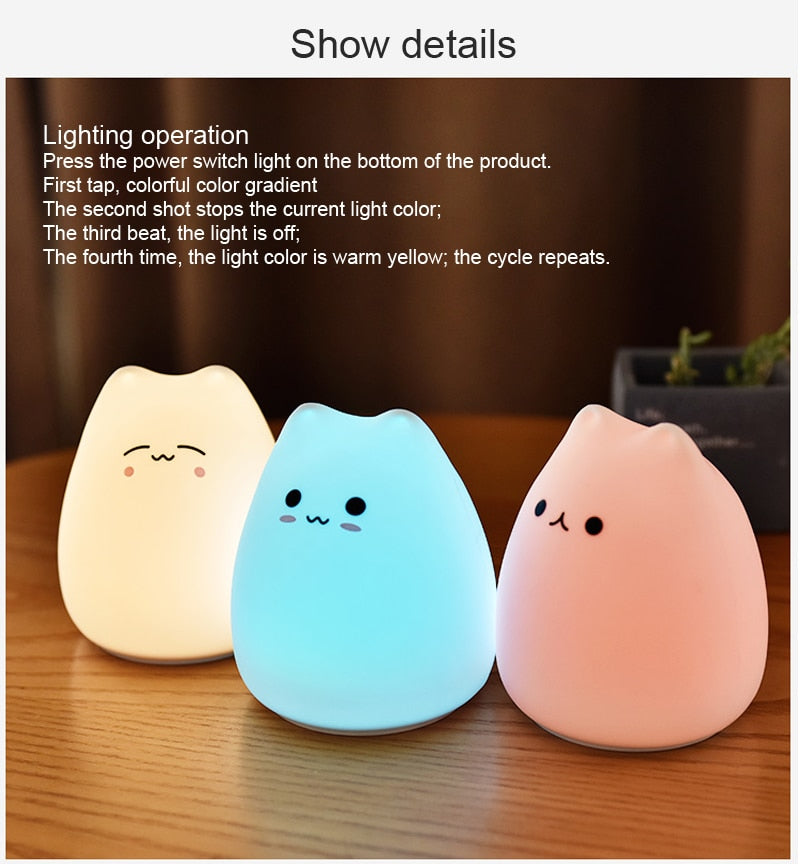 Dream Cute Cat 7 Colourful LED Night Lamp Decorate Desk Light Battery Holiday Creative Rechargable Bulb for Baby Bedroom