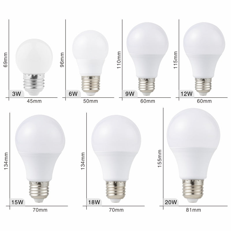 LED E27 E14 Bulb Light 3W 6W 9W 12W 15W 18W 20W Real Power Light Bulbs AC 220V 230V 240V Spotlight Lampada LED Bombillas Lamp