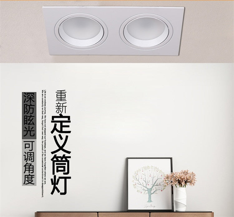 LED Dimmable Square cob Downlight COB 7W 9W/12W 2X7W/2X9W/2X12W LED Spot light decoration Ceiling Lamp AC 110V 220V white body