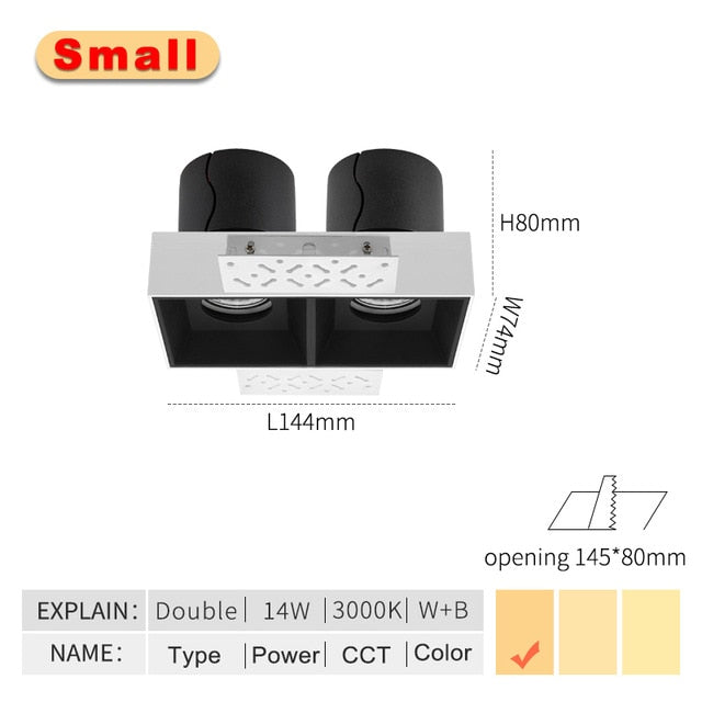 Double Row Grill lights 14W 24W Pure Black Ceiling Embedded Spot Lamps Led modules Restaurant LED Downlight