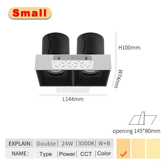 Double Row Grill lights 14W 24W Pure Black Ceiling Embedded Spot Lamps Led modules Restaurant LED Downlight
