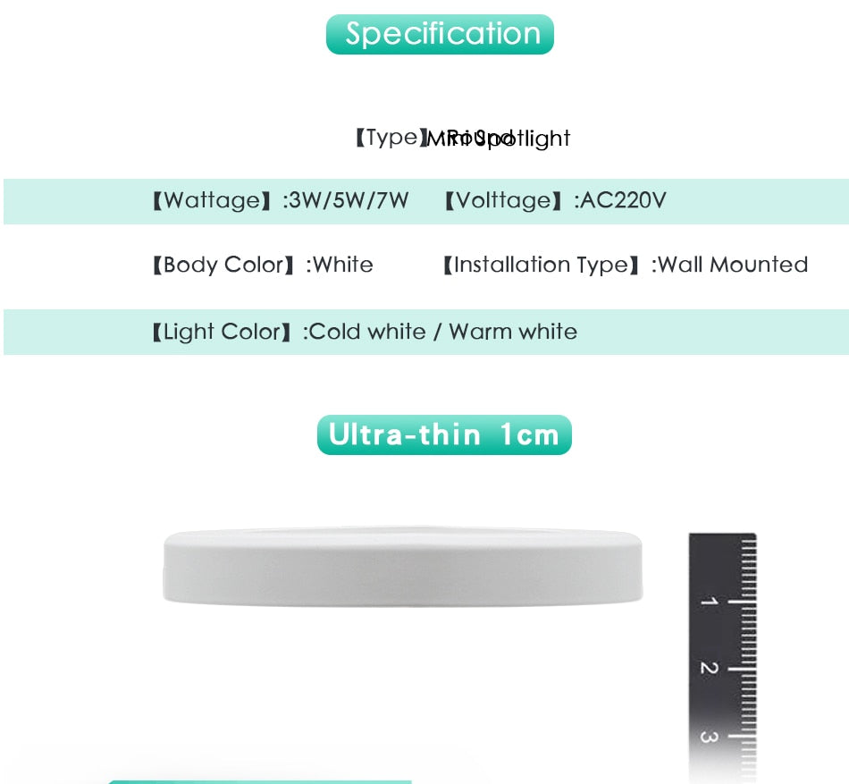 Mini LED Downlight Ultra-thin 3W 5W 7W 220V Surface Mounted Lamp Panel Light Indoor Lighting Closet Cabinet Spot light