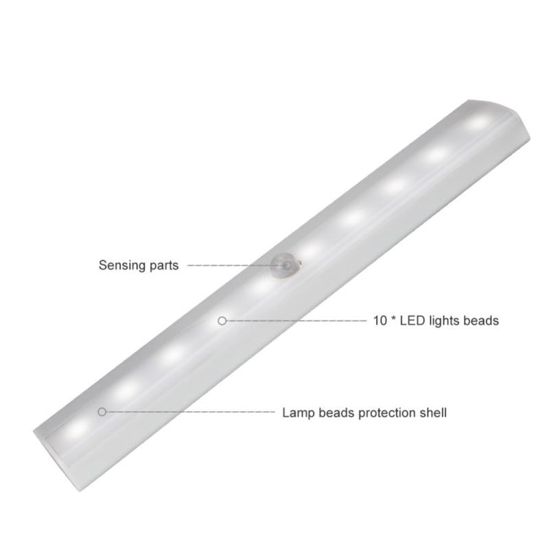 LED Motion Sensor 10 LEDs Lamp Cupboard Wardrobe Bed Lamp LED Wireless Under Cabinet Closet Night Light Battery Powered