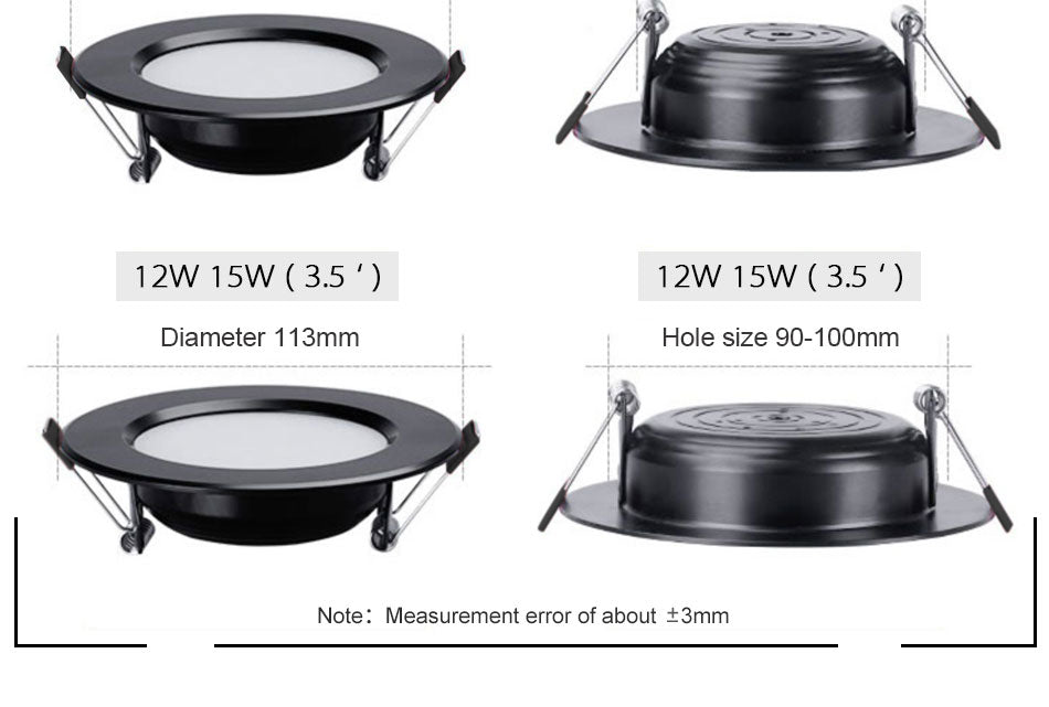 led downlight lamp Black waterproof 3w 5w 7W 9W 12W 15W led spot 220V 230V ceiling recessed downlights round led panel light