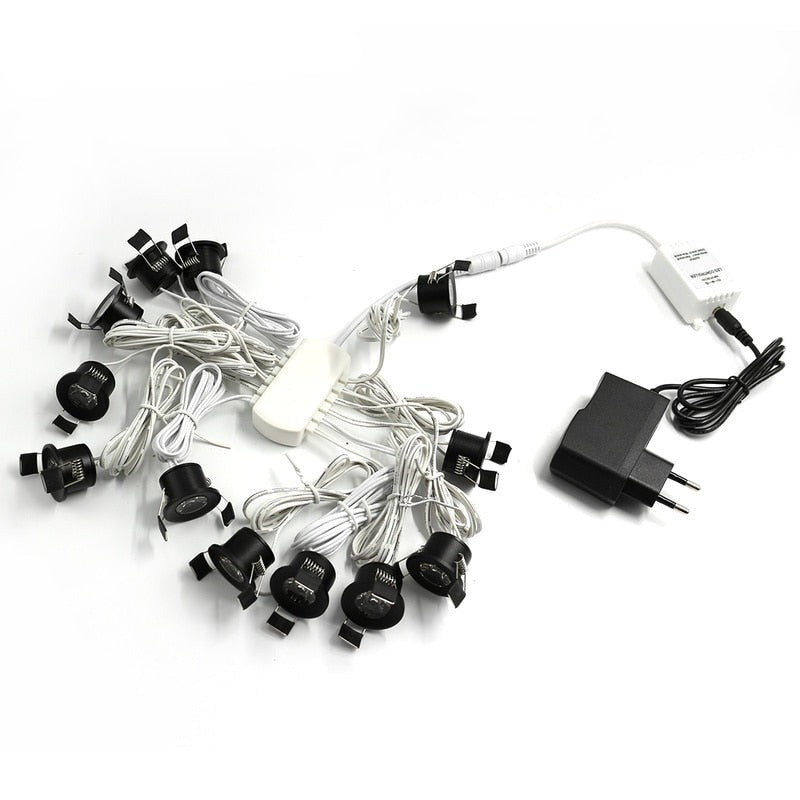 12V Mini LED Black Cabinet Lights Dimmable Lamp Set Remote Control 1.5W 27mm Cut Hole Ceiling Recessed Spot Downlights