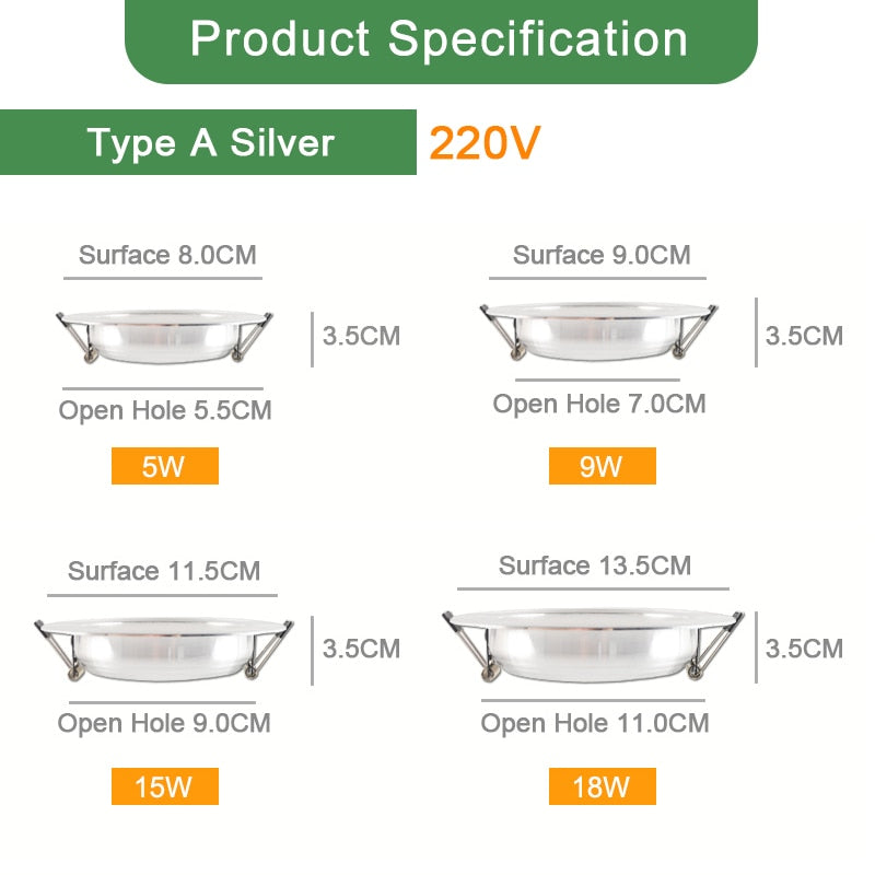 Kaguyahime LED Downlight Gold/Silver/White Ultra Thin Aluminum 3W 5W 9W 12W 15W 18W Down Light 220V Round Recessed Spot Lighting