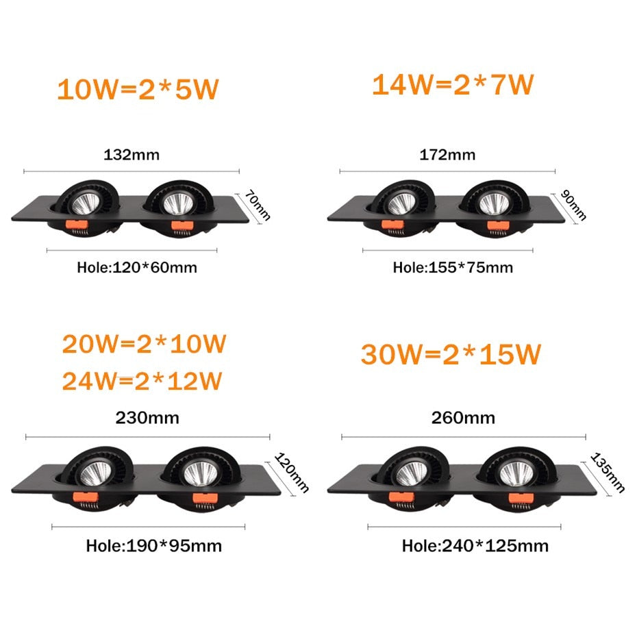 360 Degree Rotation Spot lightings LED Ceiling Recessed Down Light 24w 20w 14w 10w led bulb light for Kitchen Bedroom indoor lamp