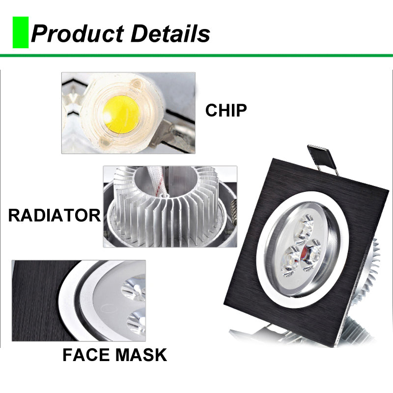 LED Square Down Lights 3W 5W 7W Recessed Dimmable Downlights 110V 220V Spot Indoor Ceiling Home Lighting