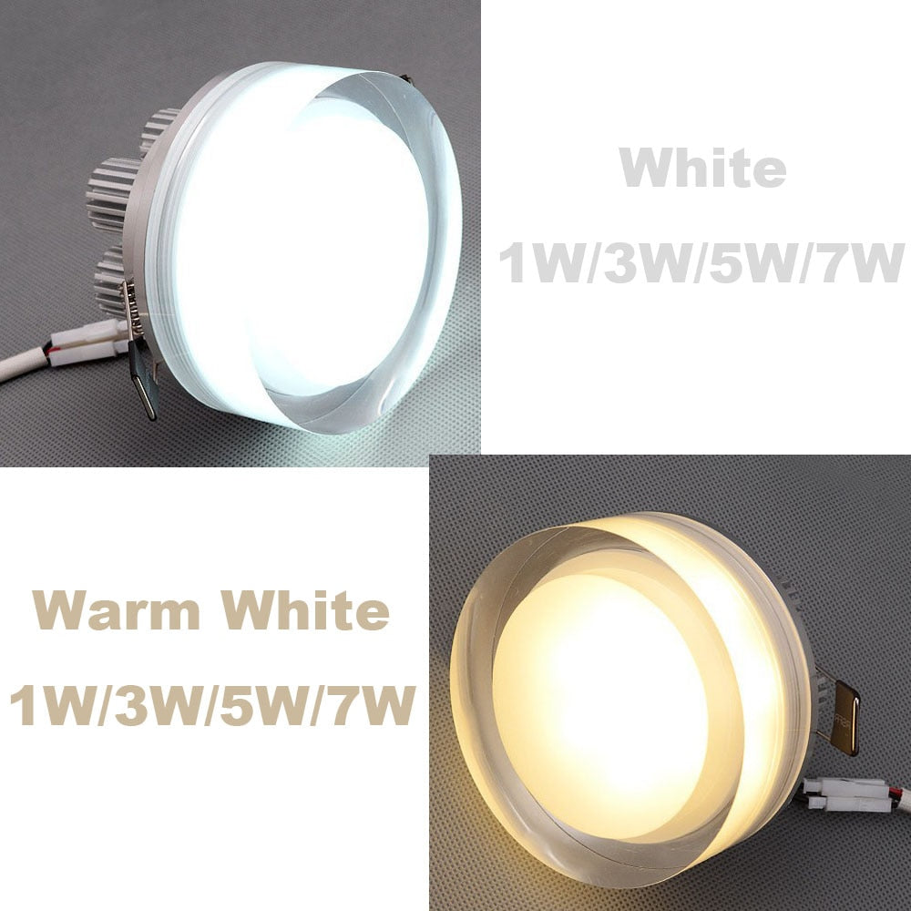 Round Warm White/White LED Crystal Downlight 1W 3W 5W 7W LED Ceiling Recessed Surface Mounted Spot Light for Home Decoration