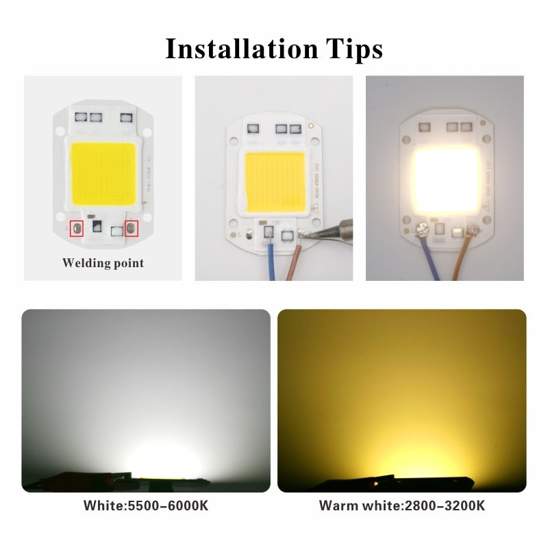 LED COB Chip 10W 20W 30W 50W 220V Smart IC No Need Driver 3W 5W 7W 9W LED Bulb Lamp for Flood Light Spotlight Dia Lighting