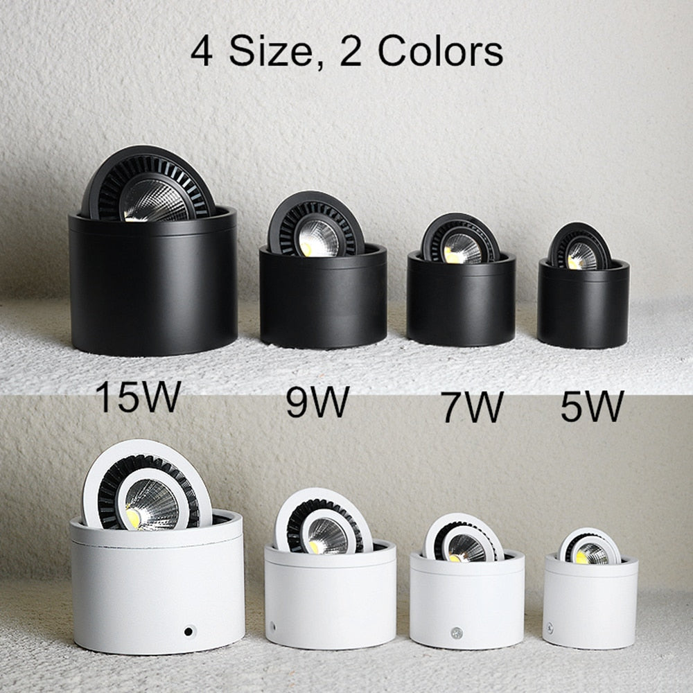 Dimmable Surface Mounted LED COB Downlight 5W/7W/9W/15W LED Lamp AC85V-265V Ceiling Spot Light with LED Driver White/Warm White