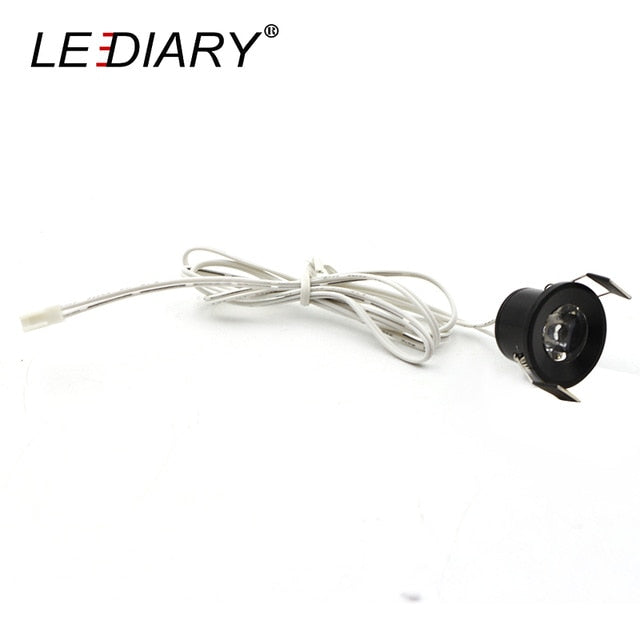 LEDIARY LED Mini Cabinet Downlights 12V Silvery White Black 1.5W 27mm Cut Hole Recessed Mounted Ceiling Spot Lamp For Study Room