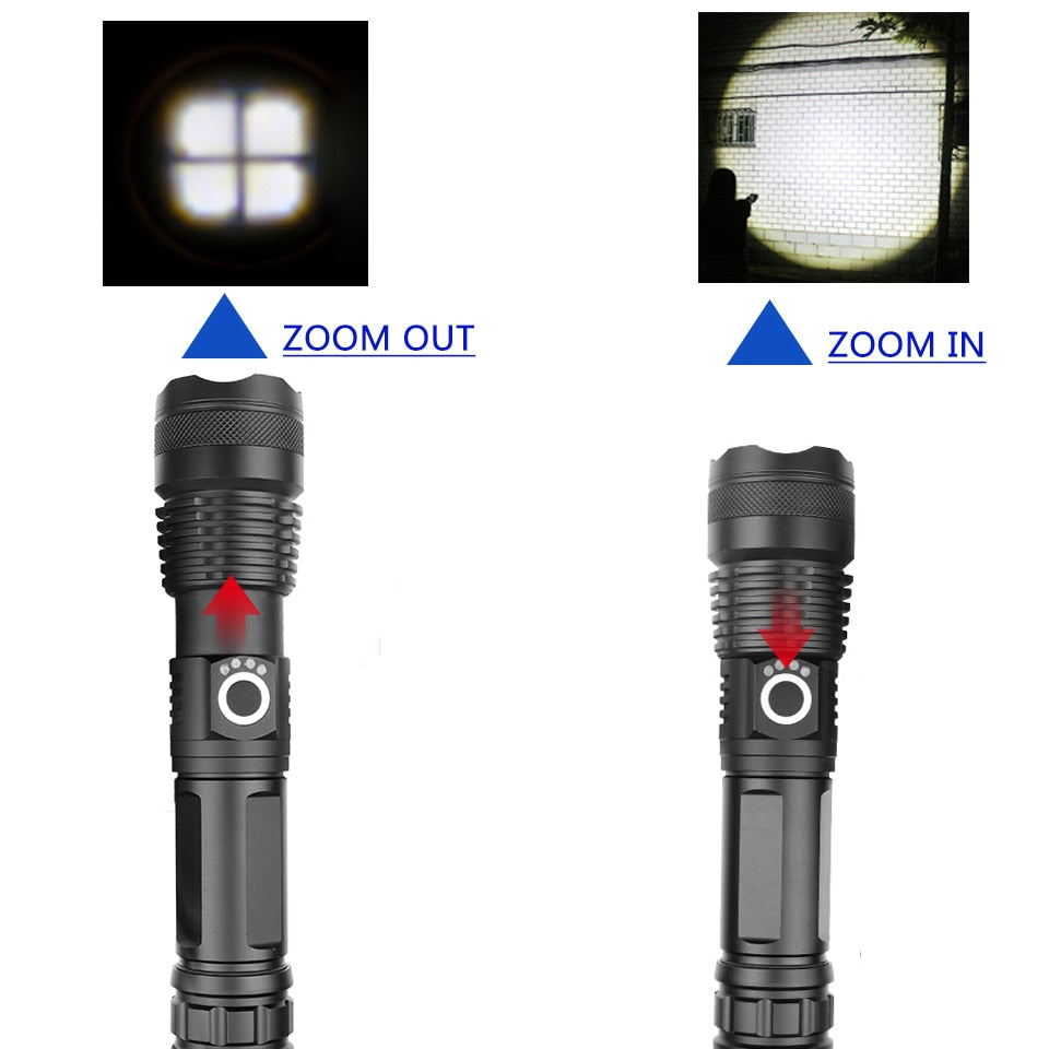 LED flashlight Cree xhp50 USB charging Stretch zoom Shock Resistant Powerful power 18650 or 26650 rechargeable flashlight torch