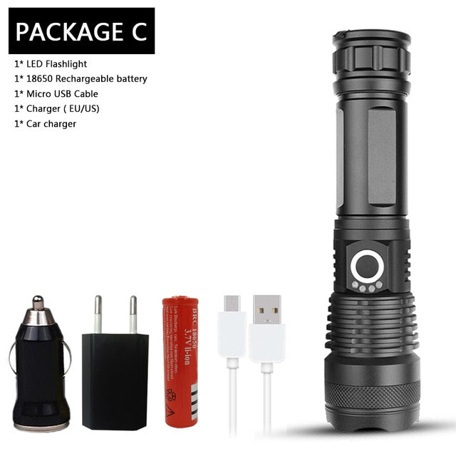 LED flashlight Cree xhp50 USB charging Stretch zoom Shock Resistant Powerful power 18650 or 26650 rechargeable flashlight torch