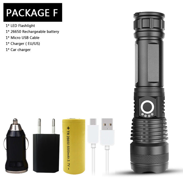LED flashlight Cree xhp50 USB charging Stretch zoom Shock Resistant Powerful power 18650 or 26650 rechargeable flashlight torch